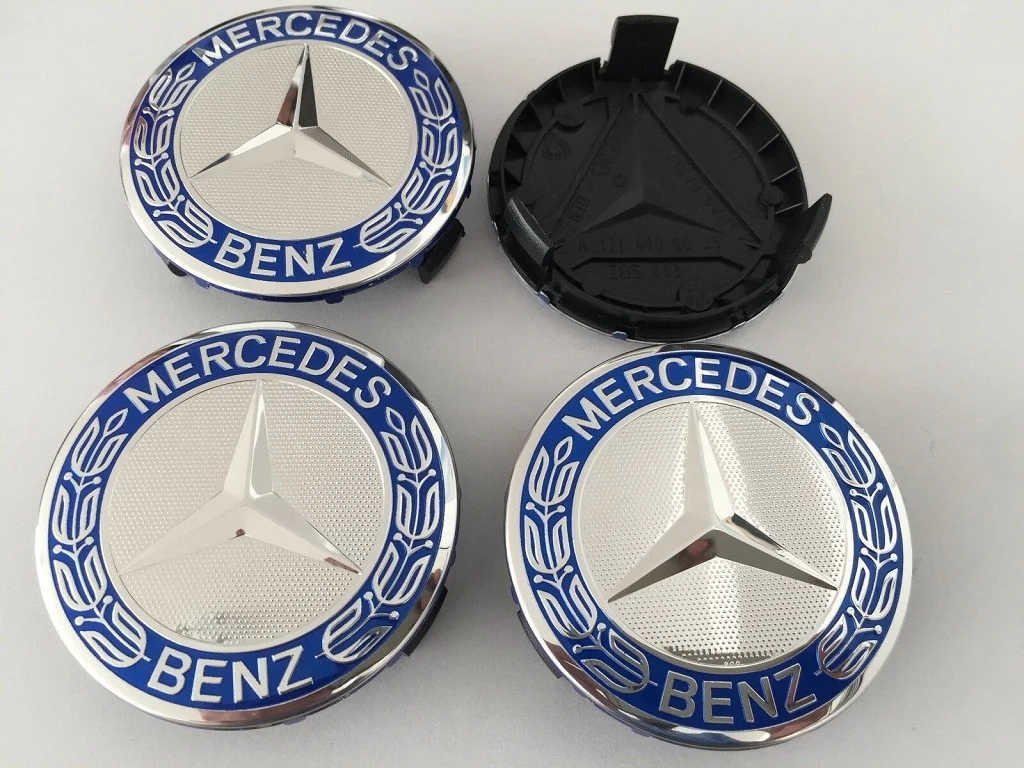 Lote 4 tapabujes azul para Mercedes Benz de 75mm