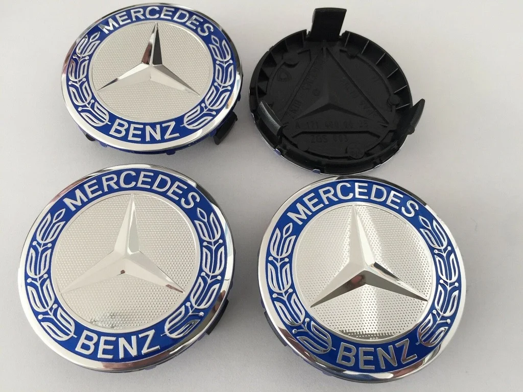 LOTE 4 TAPABUJES AZUL PARA MERCEDES BENZ DE 75MM