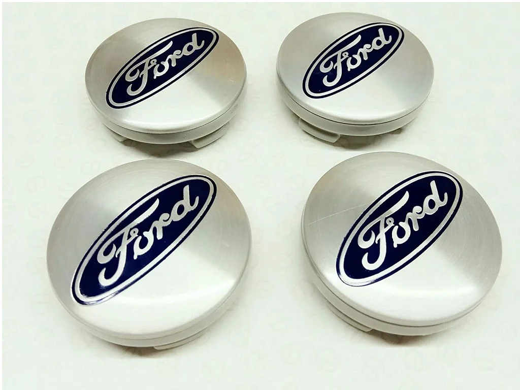 4 TAPA LLANTAS FORD GRIS CON LETRAS AZULES DE 54MM