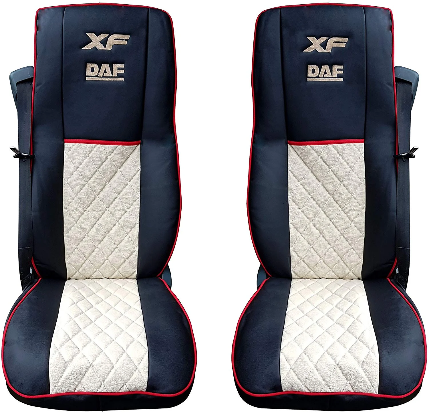 JUEGO 2 FUNDAS ASIENTO PARA CAMION DAF COLOR NEGRO Y BEIGE 100% PIEL ECOLóGICA