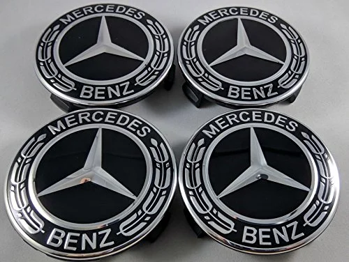 4 TAPABUJES MERCEDES CON LAUREL NEGRO DE 75MM