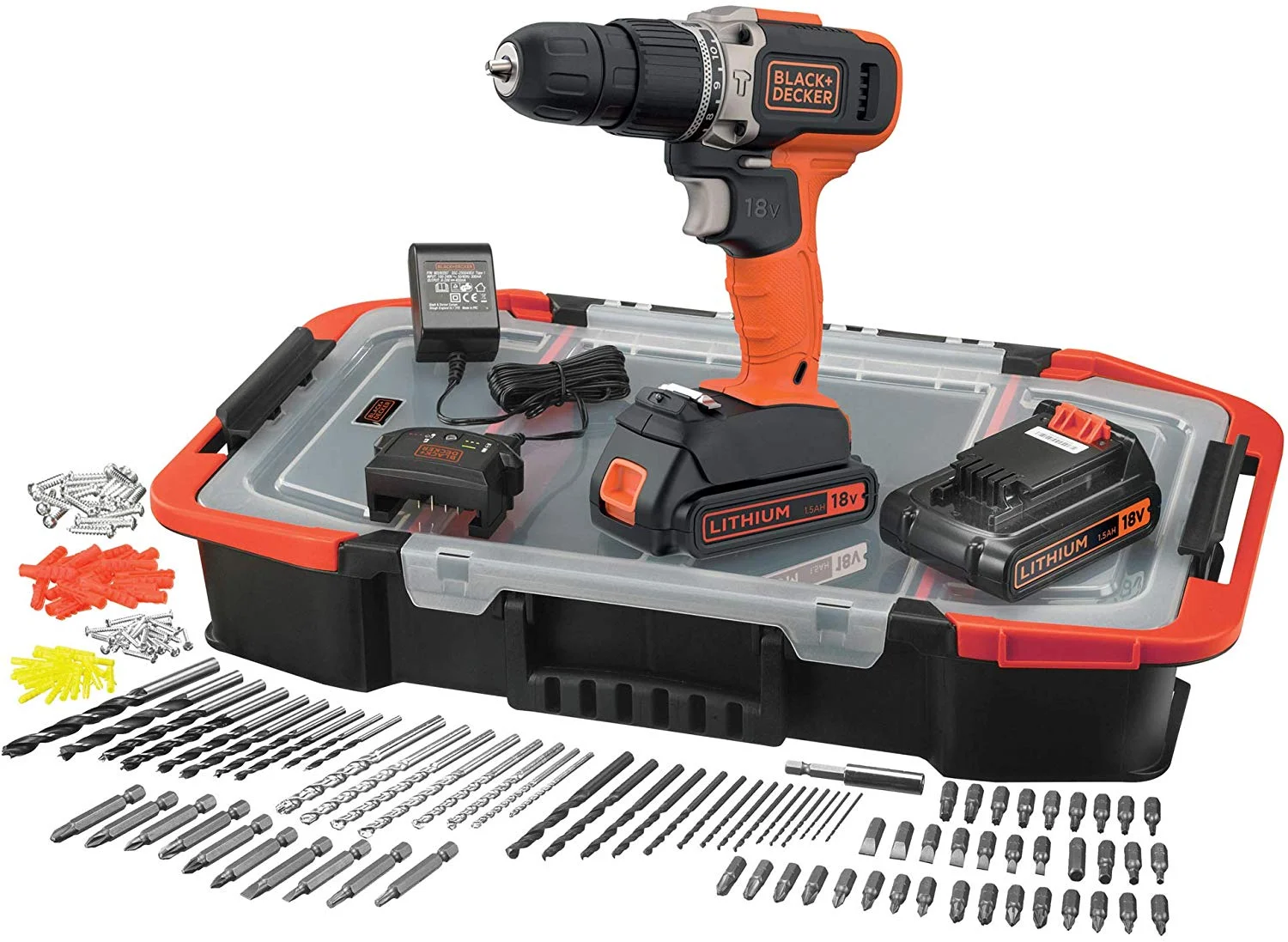 BLACK+DECKER BCD003BAST-QW - TALADRO PERCUTOR 18V, 21.000 IPM, CON 2 BATERíAS LITIO 1.5AH